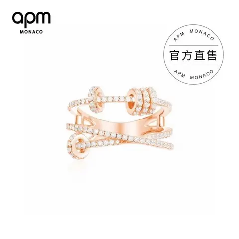 APM Monaco Rose Gold Smart Fortune Ring Korean Temperament Cross Three Rings Women Fortune