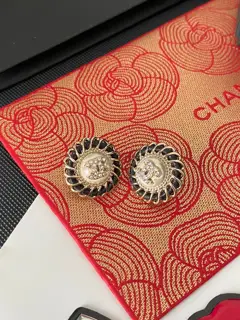Chanel leather letter hoop earrings