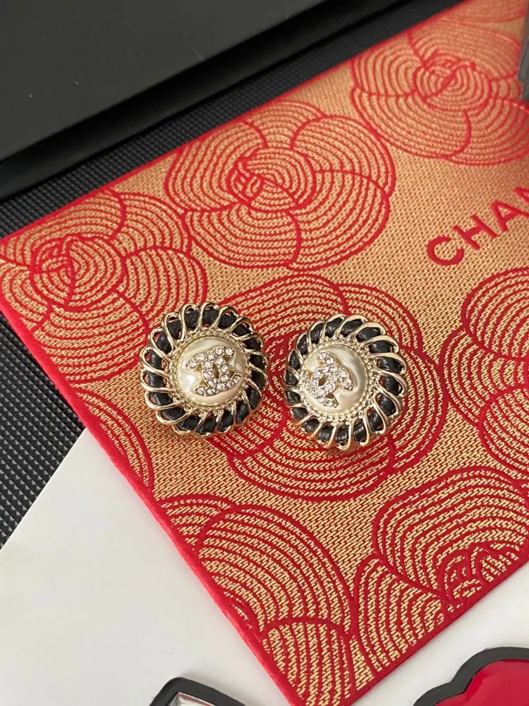 Chanel leather letter hoop earrings