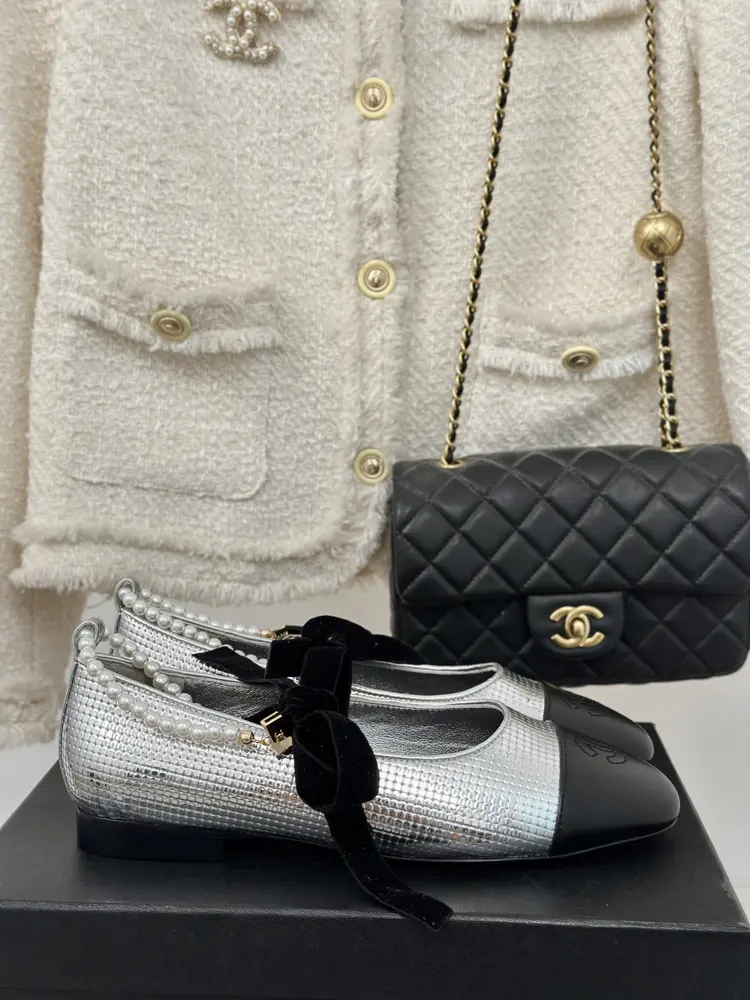 Chanel classic pearl chain anklet Mary Jane shoes