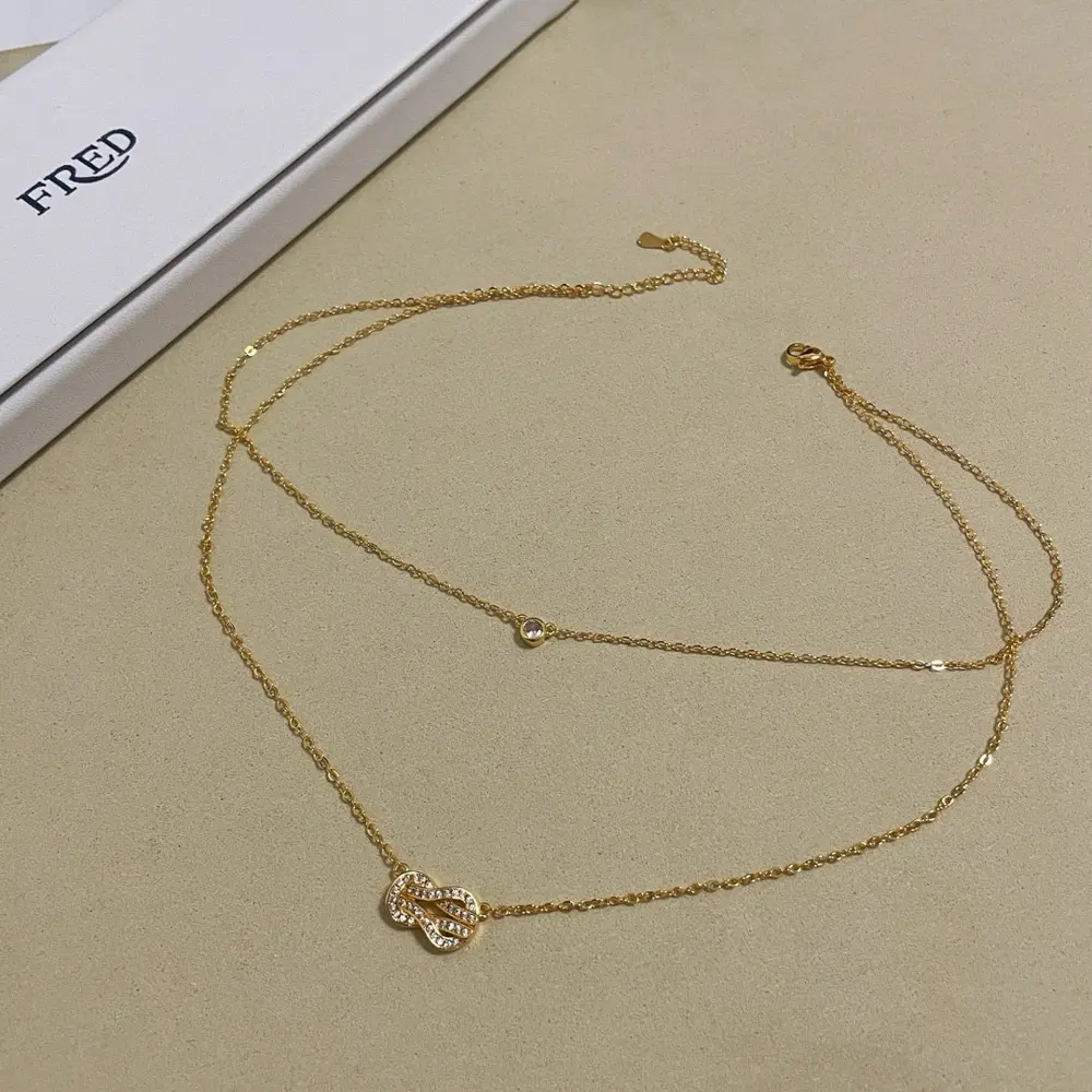 Fred double-layer diamond 8-shaped clasp necklace