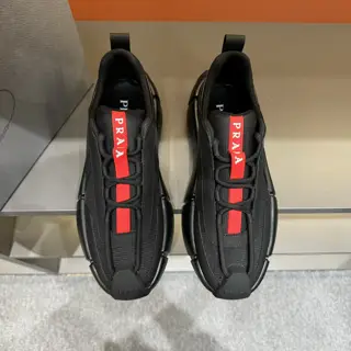 Prada men’s lace-up leather casual sports shoes