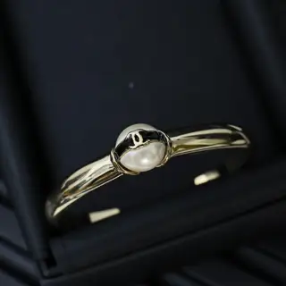 Chanel vintage black and white enamel double C button gold bracelet