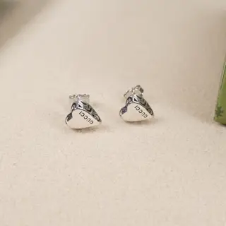 Gucci double G heart pendant retro silver earrings