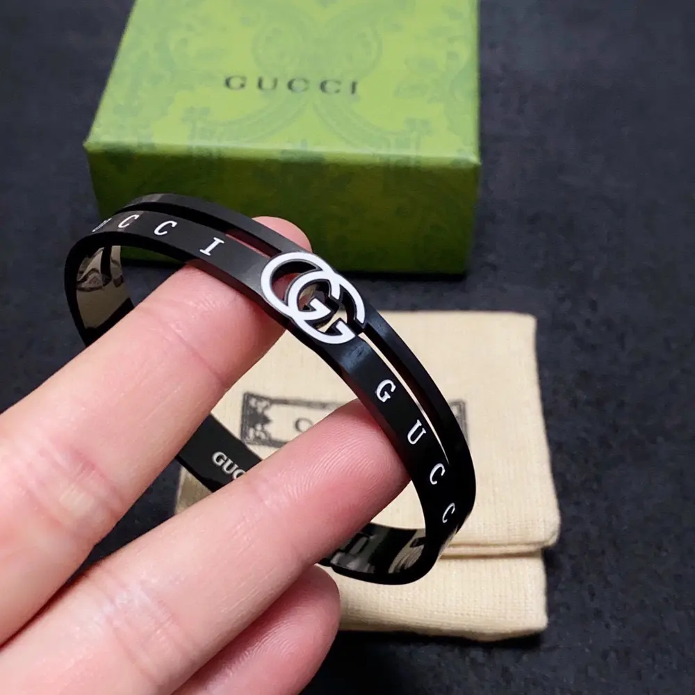 Gucci Double G Carbon Black Large Men’s Bracelet Super heavy bling