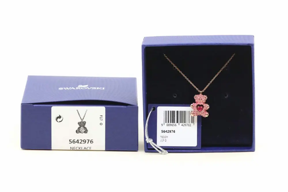 Swarovski Pink Teddy Bear Beating Heart Necklace