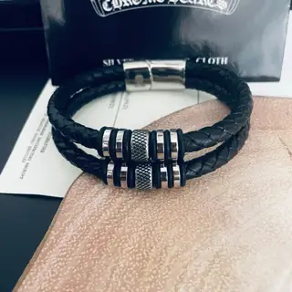 Chrome Hearts Classic Vintage Double Ring Leather Bracelet