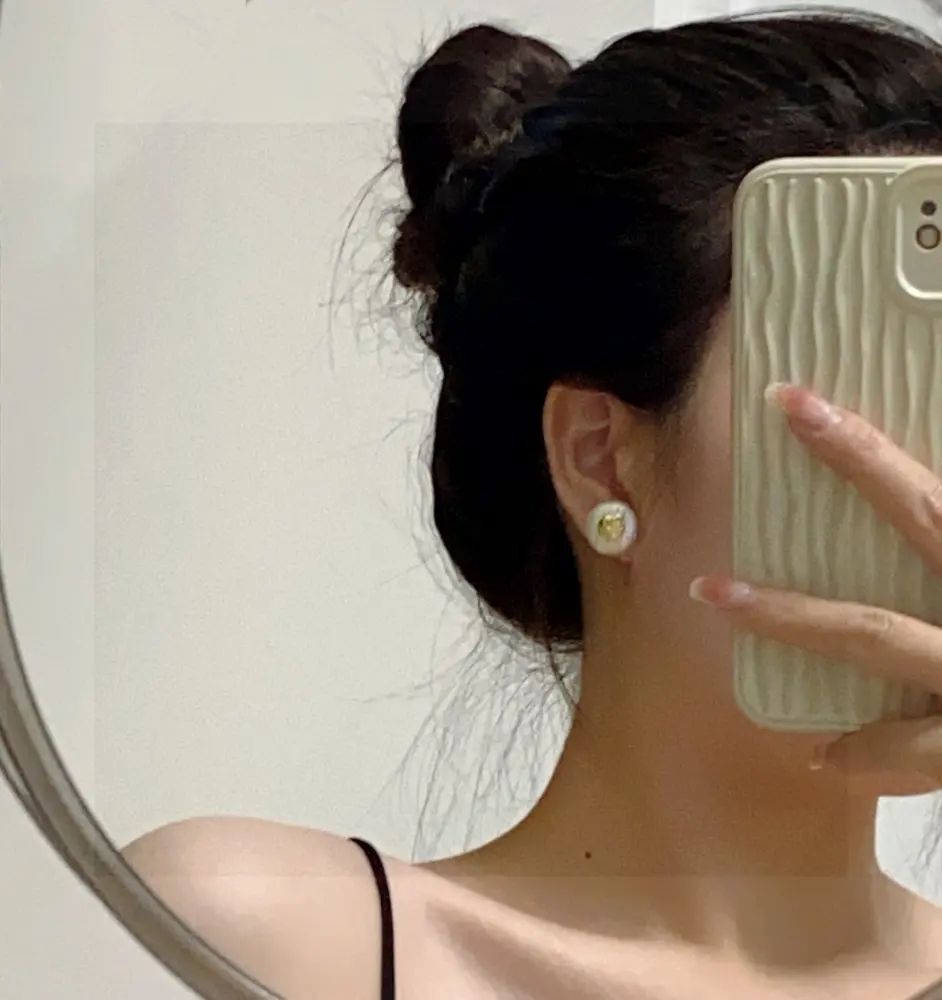Chanel Double C White Stud Earrings