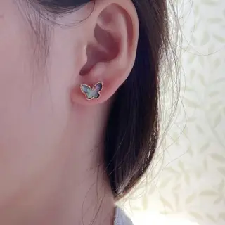 Van Cleef & Arpels Natural Grey Mother-of-Pearl Mini Butterfly Earrings