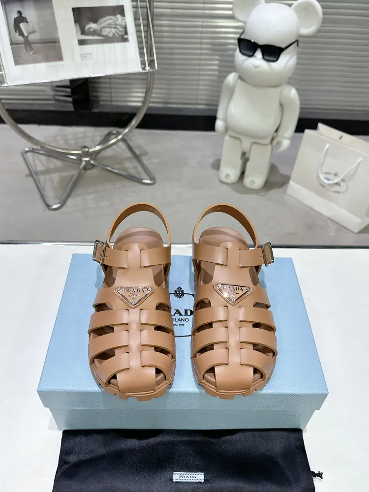 Prada new sandal series classic triangle buckle pig cage sandals classic upgrade comfort