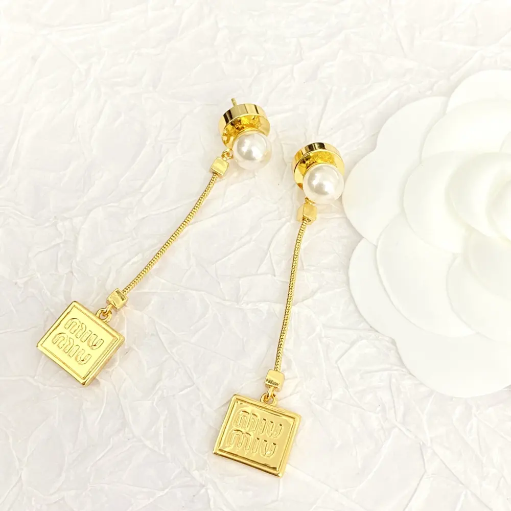 miumiu pearl cube chain tassel long earrings