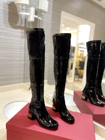 New Valentino women’s shoes Sports original GARAVANIVLOGO TYPE cowhide over-the-knee boots