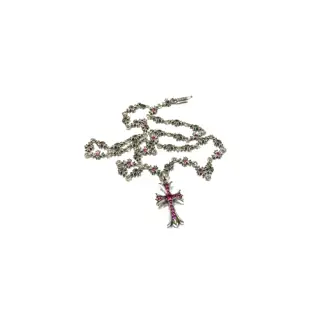 Chrome Hearts TinyE Red Diamond Cross Necklace
