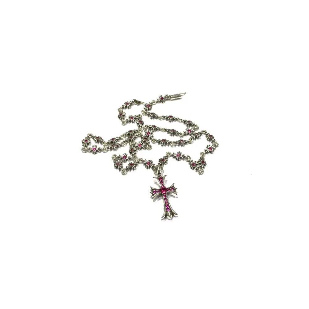 Chrome Hearts TinyE Red Diamond Cross Necklace