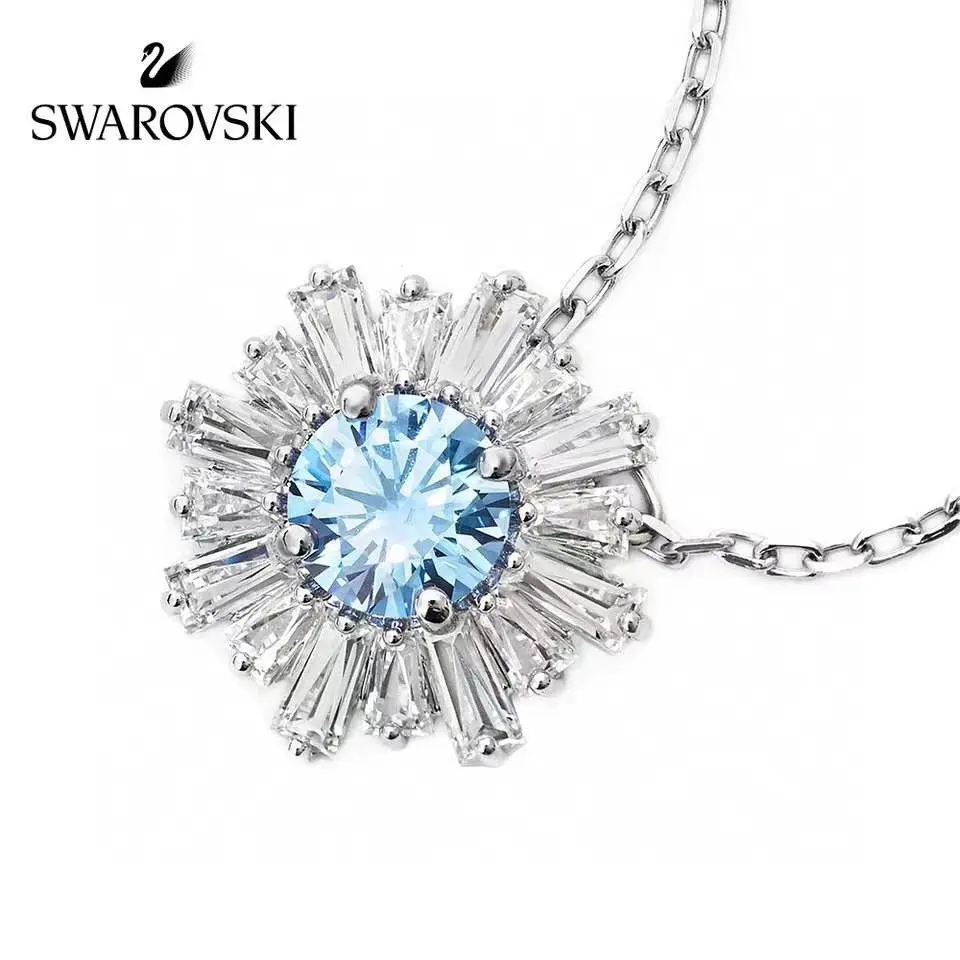 Swarovski Daisy Blue Sunflower Clavicle Necklace