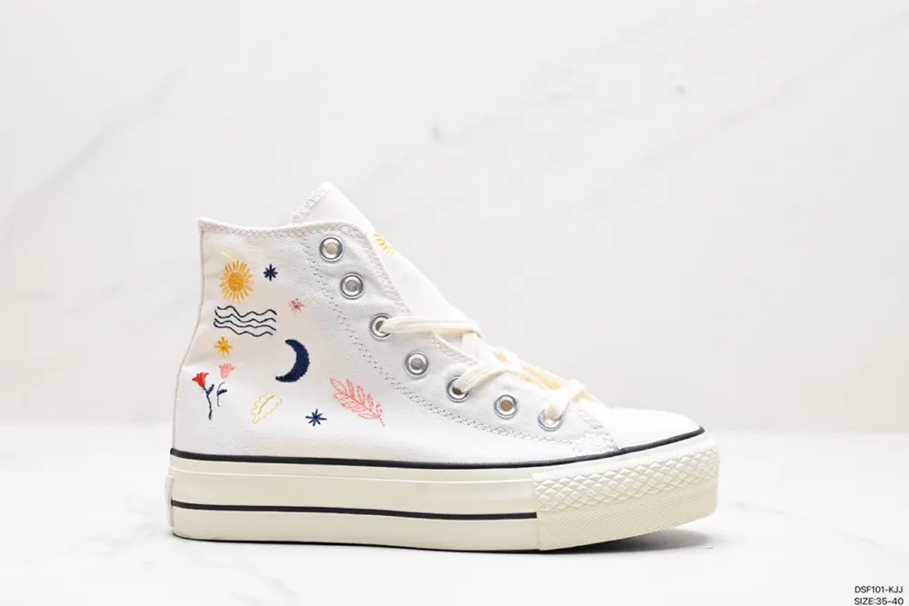 Converse Height-enhancing Thick-soled Embroidered Starry Sea Shoes 571086C