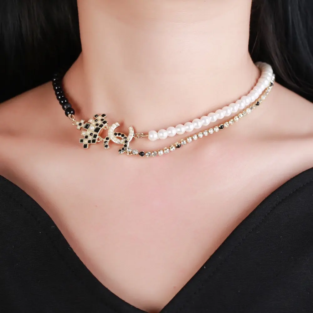 Chanel Double C Pearl Crown Necklace