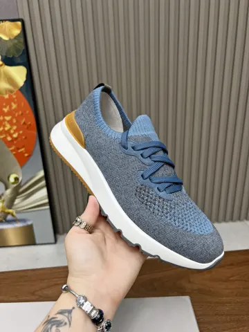 Brunello Cucinelli casual shoes. Cashmere + flyknit fabric. Sheepskin lining