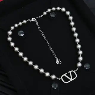 Valentino grey pearl necklace with lettering