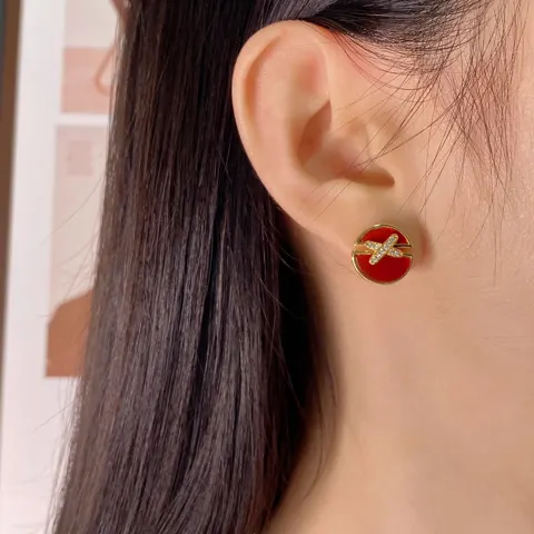 Chaumet cross-over diamond vermillion earrings and necklace set