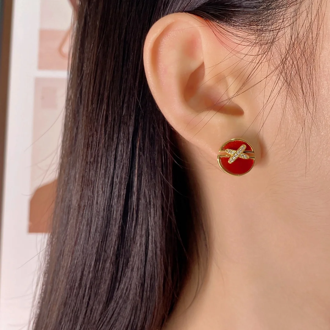 Chaumet cross-over diamond vermillion earrings and necklace set