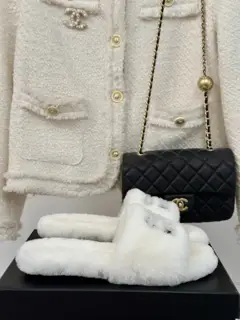 Chanel Letter Fur Slippers