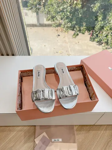 MIUMIU pleated slippers Miu Mi* 2025 spring and summer new original version