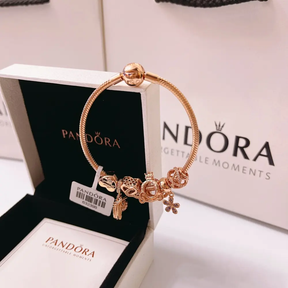 Pandora bracelet set rose gold size 17-21