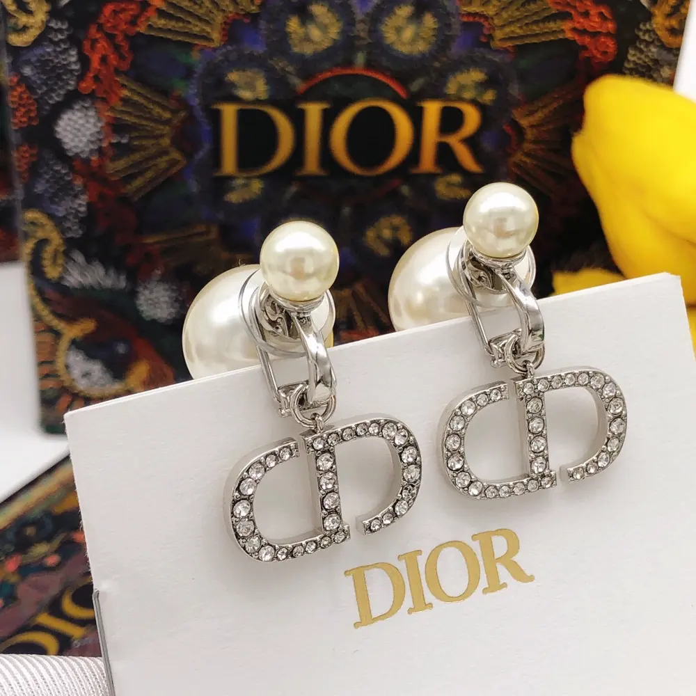 Dior cd diamond earrings silver high version