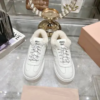 Miu Miu Miu thick-soled biscuit sole 24ss new spring and summer British style lace-up white
