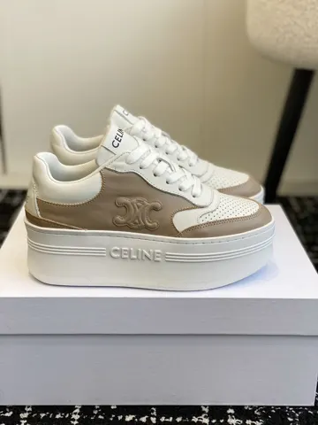 Celine thick-soled white shoes with CELINE logo embossed on the back and sides