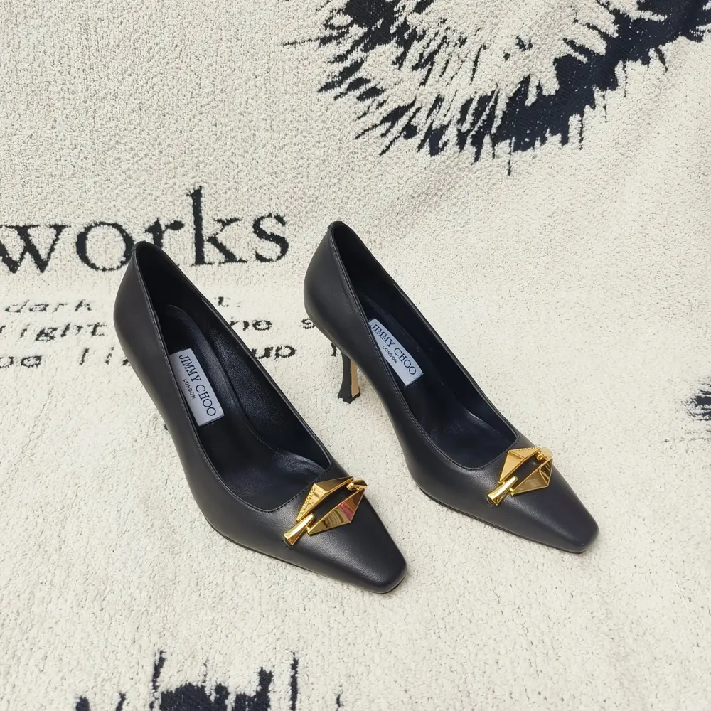 JIMMY CHOO Early Autumn Chain Curved High Heels. Exclusive original molded buckle. Double