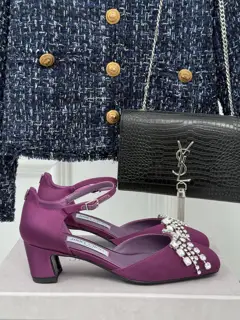 Jimmy Choo|Jimmy Choo 25ss Early Spring New Rhinestone Thick Heel Hollow Sandals