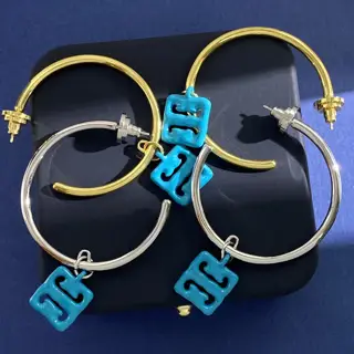 GIVENCHY European and American style large hoop C-shaped hanging blue oil drop square