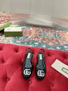 Gucci women’s shoes 2023 flat ballet shoes Double G crystal diamond buckle new single