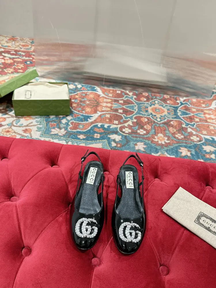 Gucci women’s shoes 2023 flat ballet shoes Double G crystal diamond buckle new single