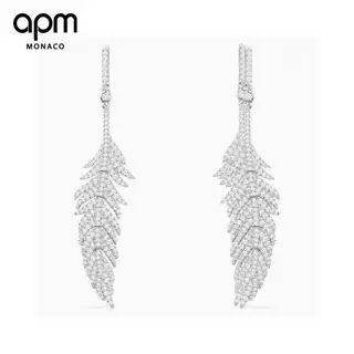 Apm monaco silver inlaid crystal diamond feather earrings