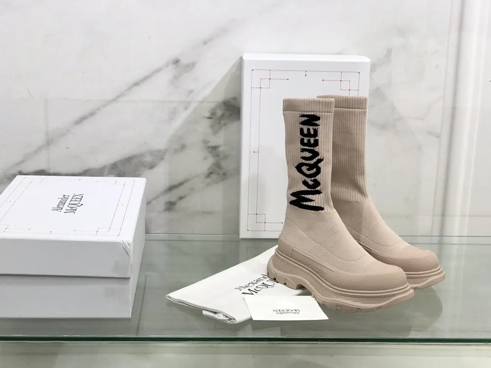 McQueen Graffiti Knit Tread Slick Boots