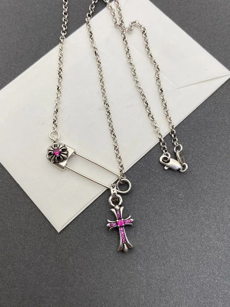 Chrome Hearts Classic Safety Pin Cross Necklace