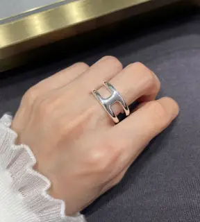 (Size 5678) Hermès plain silver I-shaped ring Very heavy