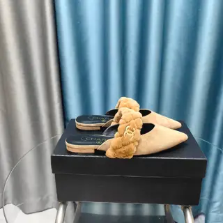 Chanel furry slippers