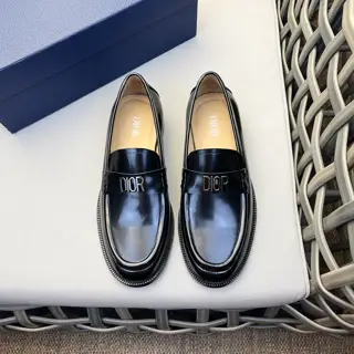 Dior formal leather loafers | Crafted from smooth black cowhide | Dior Oblique logo on the