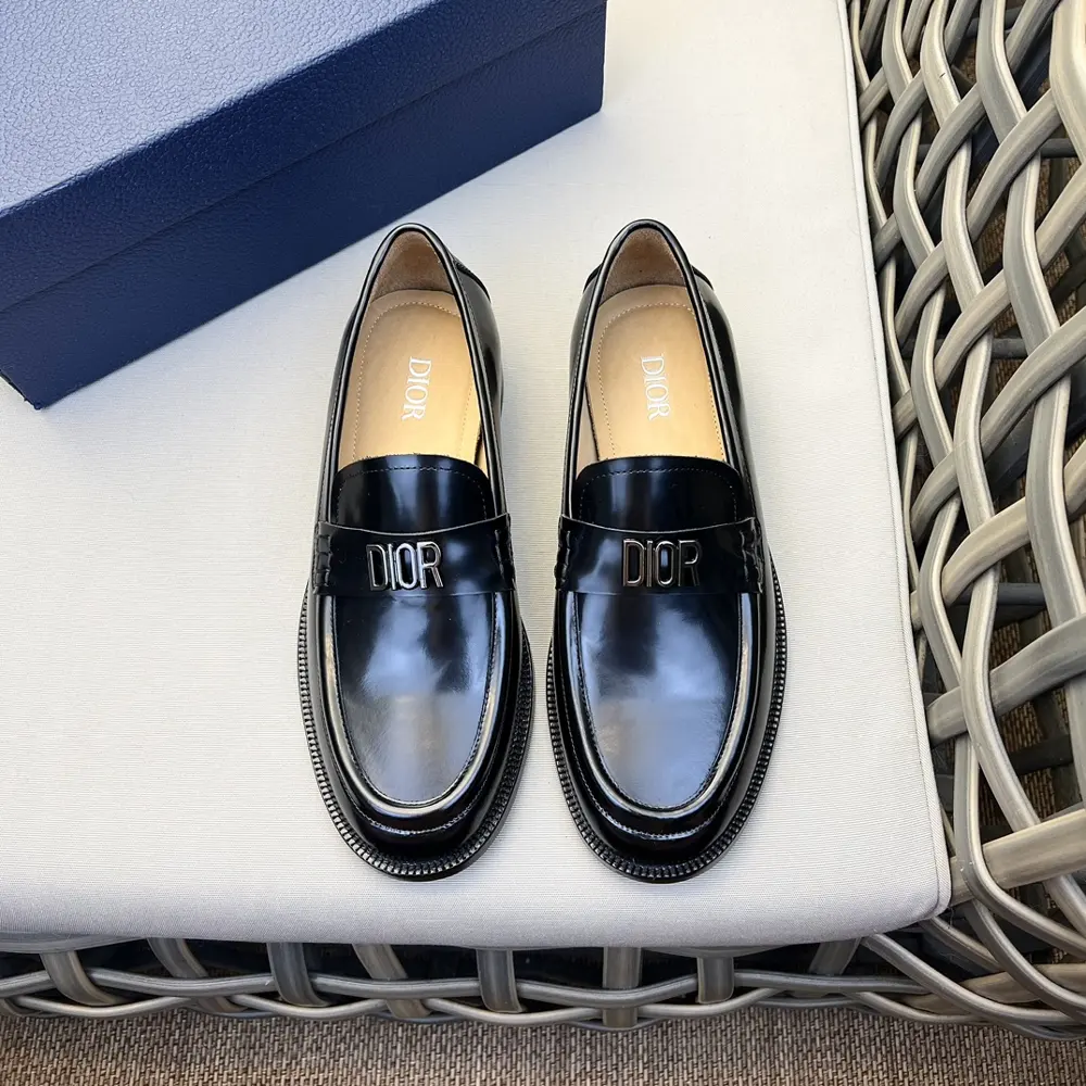 Dior formal leather loafers | Crafted from smooth black cowhide | Dior Oblique logo on the