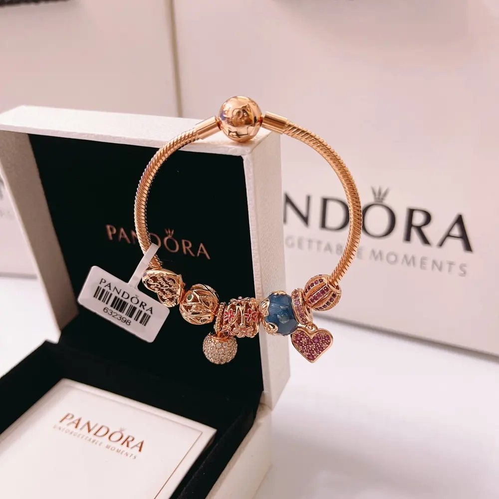 Pandora bracelet set rose gold size 17-21