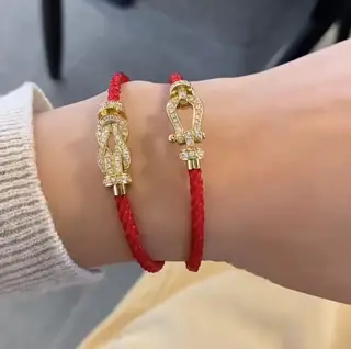 FRED Full diamond unisex high quality New Year red leather bracelet