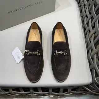Brunello Cucinelli leather horsebit moccasin shoes|The fabric
