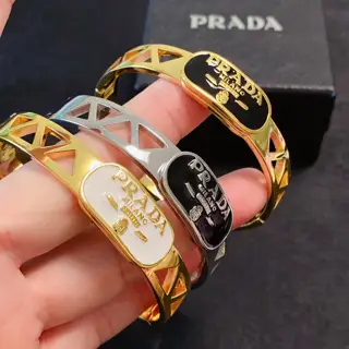 New Prada black and white unisex bracelet Super heavy bling