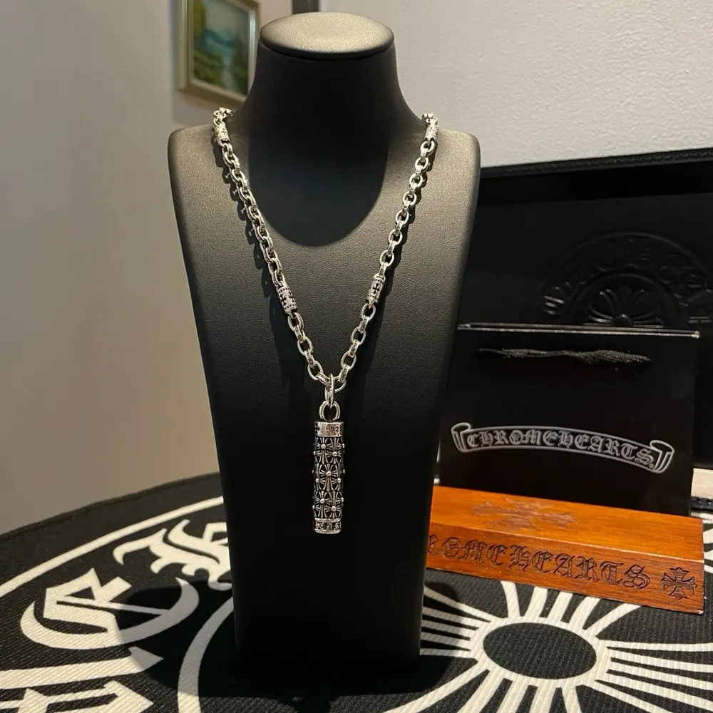 Chrome Hearts Classic Retro Bamboo Letter Necklace Cross Pillar Pendant
