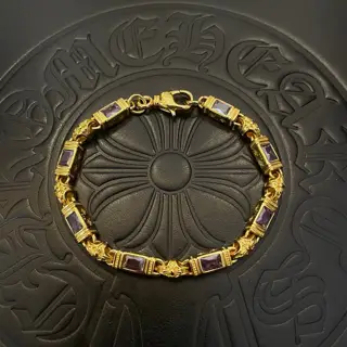 Chrome Hearts gold multi-element purple diamond cross bracelet