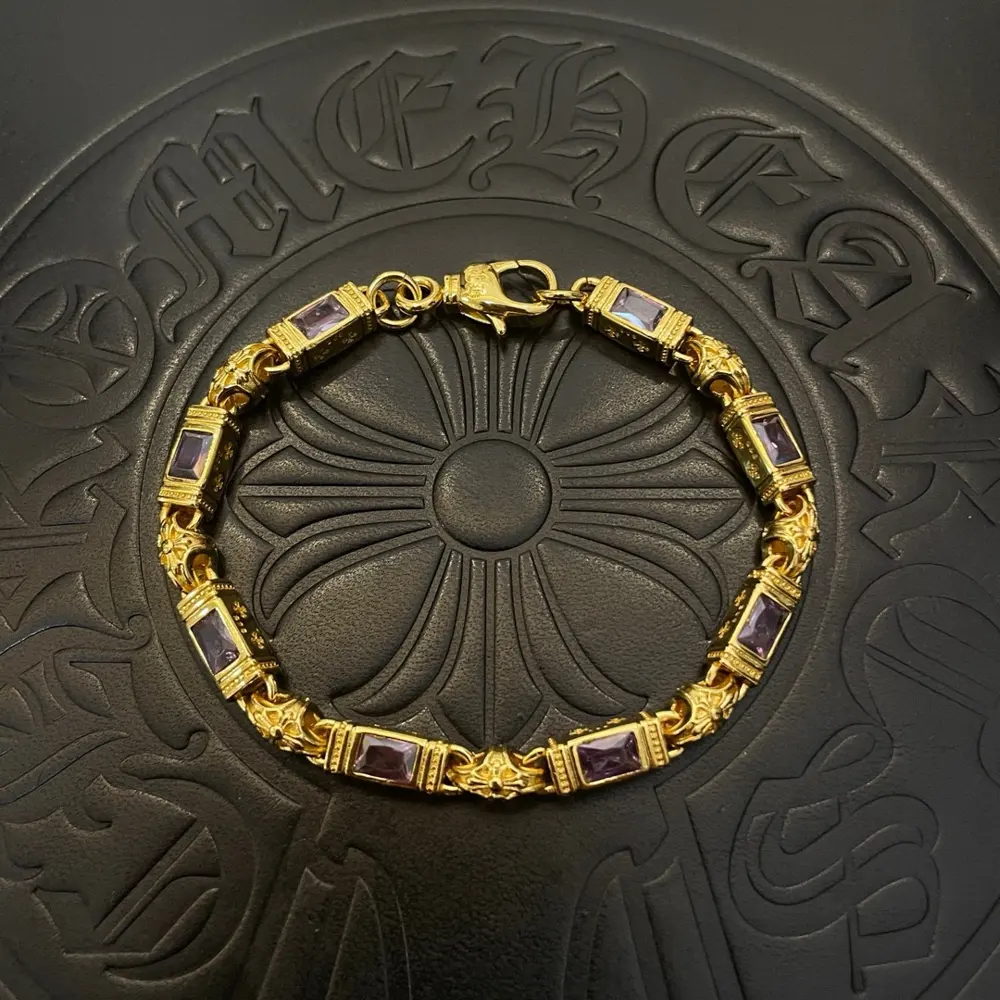 Chrome Hearts gold multi-element purple diamond cross bracelet